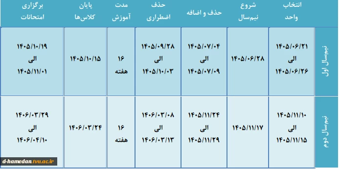 تقویم آموزشی سال تحصیلی 1406-1405